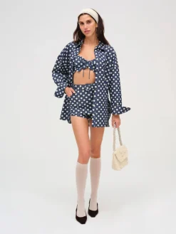 Dolly Dot Denim Button-Down Top