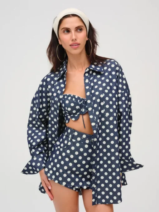 Dolly Dot Denim Button-Down Top