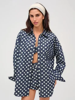 Dolly Dot Denim Button-Down Top