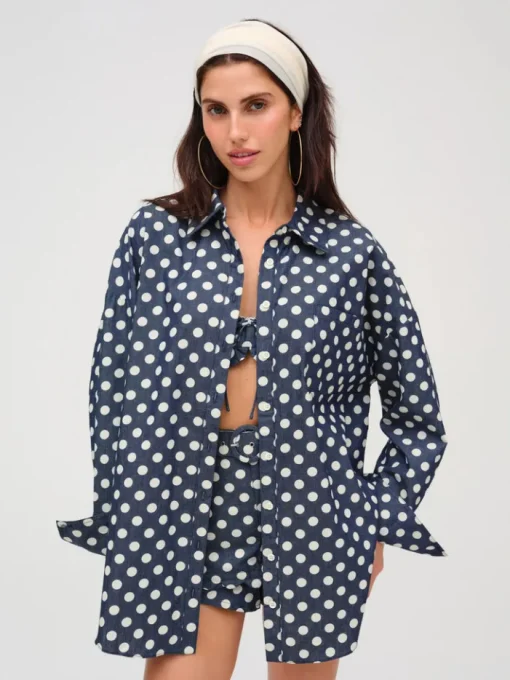 Dolly Dot Denim Button-Down Top