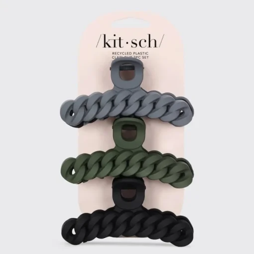 Eco-Friendly Chain Claw Clip 3pc - Black/Moss