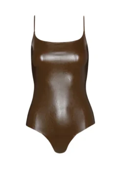 Faux Leather Cami Bodysuit - Cadet