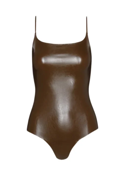 Faux Leather Cami Bodysuit - Cadet