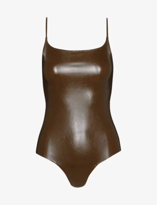 Faux Leather Cami Bodysuit - Cadet