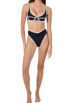 High Rise Ruched Bottom - Dark Navy/Off White