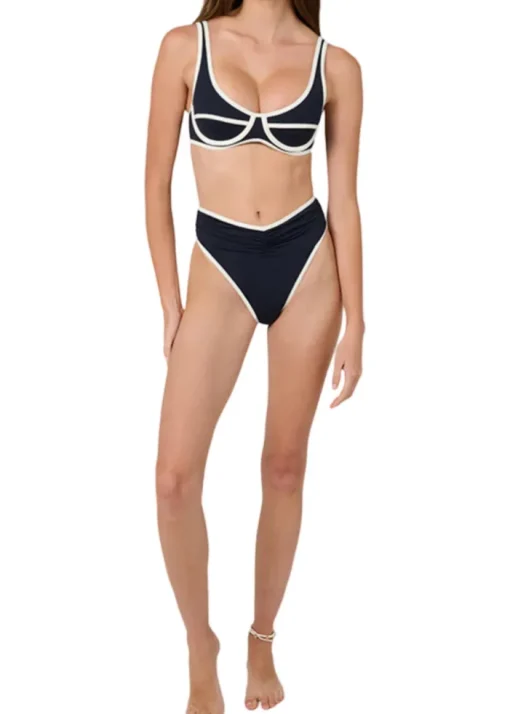 High Rise Ruched Bottom - Dark Navy/Off White