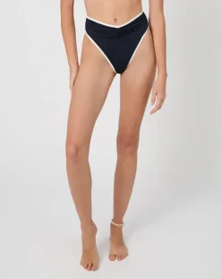 High Rise Ruched Bottom - Dark Navy/Off White