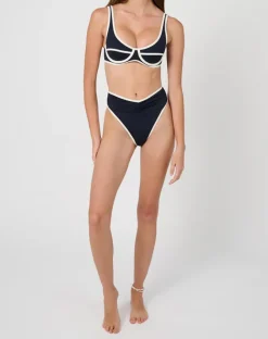 High Rise Ruched Bottom - Dark Navy/Off White