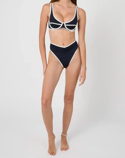 High Rise Ruched Bottom - Dark Navy/Off White