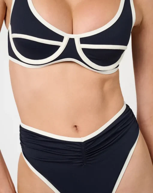 High Rise Ruched Bottom - Dark Navy/Off White
