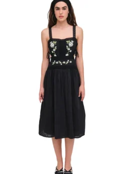 Jolene Embroidered Midi Dress - Black