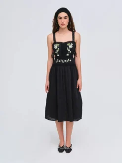 Jolene Embroidered Midi Dress - Black