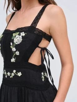Jolene Embroidered Midi Dress - Black