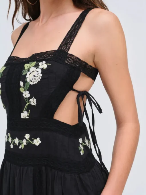 Jolene Embroidered Midi Dress - Black
