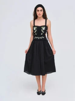 Jolene Embroidered Midi Dress - Black