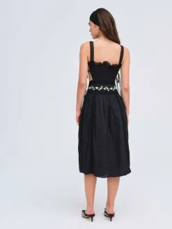 Jolene Embroidered Midi Dress - Black