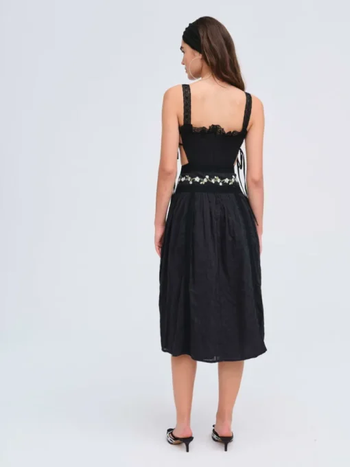 Jolene Embroidered Midi Dress - Black