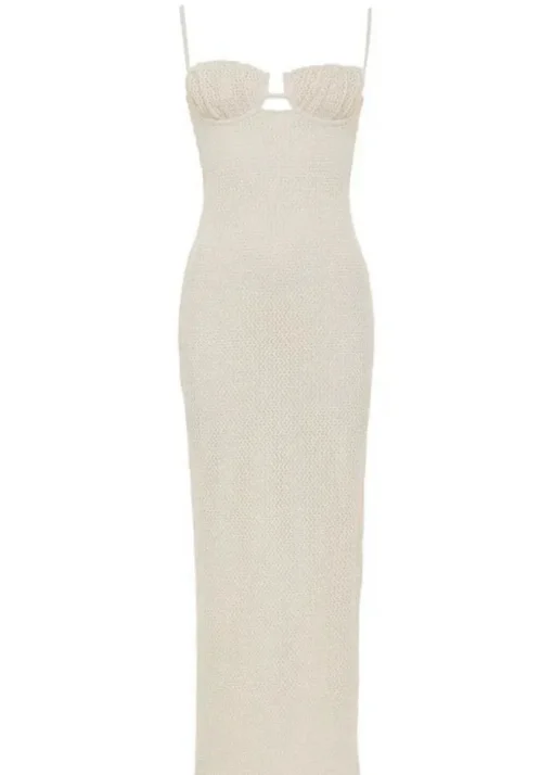 Petal Long Slip Dress - Bone Crochet