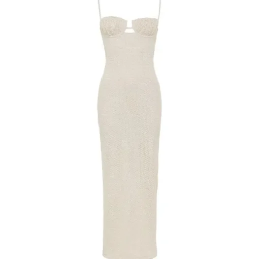 Petal Long Slip Dress - Bone Crochet