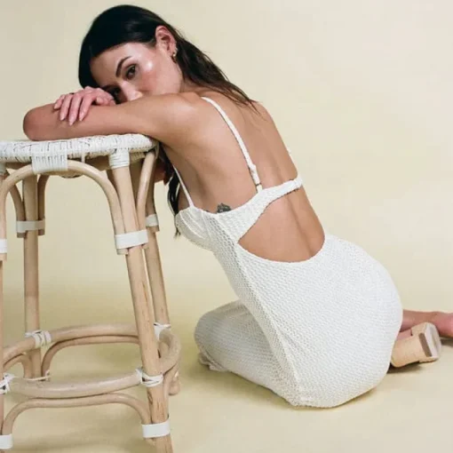 Petal Long Slip Dress - Bone Crochet