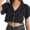 Poppy Eyelet Tie Top - Black
