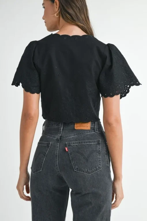 Poppy Eyelet Tie Top - Black