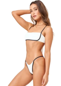 Ribbed Hazel Bikini Top - Cream-Black
