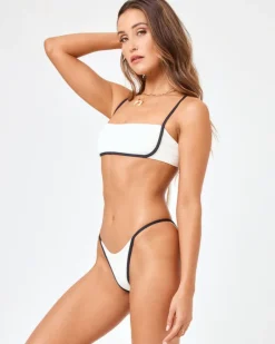 Ribbed Hazel Bikini Top - Cream-Black