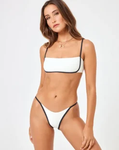 Ribbed Hazel Bikini Top - Cream-Black