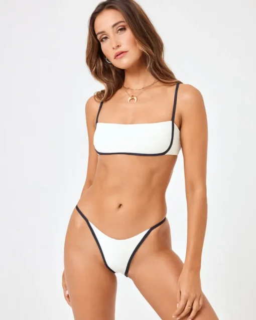 Ribbed Hazel Bikini Top - Cream-Black